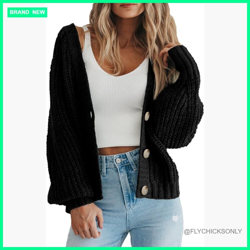 Chunky Knit Open Front Sweater Long Sleeve Button Cardigan